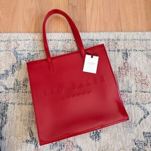 Ted Baker London Red Icon Large Embossed Logo Tote Bag NWT